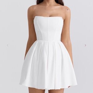 Emmanuela white strapless pleated dress